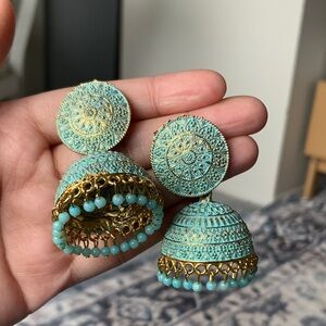 Baby Blue Meenakari Jhumka Earrings